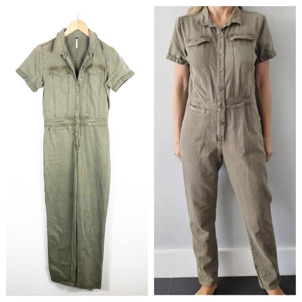 Young Fabulous and Broke Jumpsuit Womens XS Olive Button Up Ankle Khari Utility